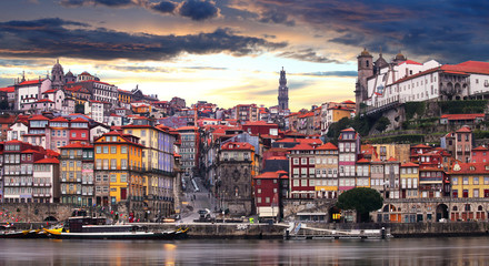  Porto at twilight with reflection in Douro river. Portugal - obrazy, fototapety, plakaty