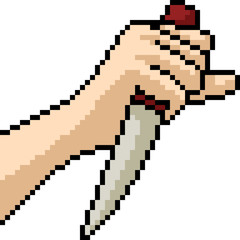 Obraz premium vector pixel art hand knife