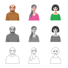 Vector design of hairstyle and profession  sign. Set of hairstyle and character  stock vector illustration.