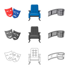 Vector design of television and filming logo. Set of television and viewing stock vector illustration.