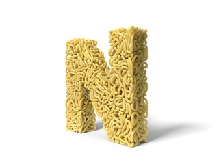 noodle in shape of N letter. curly spaghetti for cooking. 3d illustration