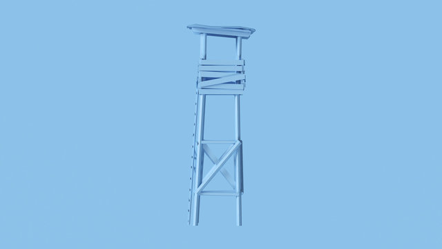 Pale Blue Simple Wooden Watch Tower 3d illustration 