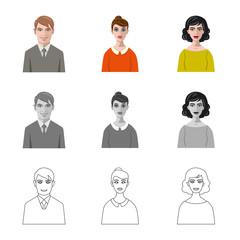 Vector illustration of hairstyle and profession  icon. Set of hairstyle and character  vector icon for stock.