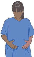 Pregnant woman holding stomach and ambulating / walking