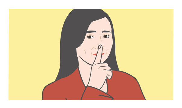 Quiet please, shhh, with finger and nose making shush sound