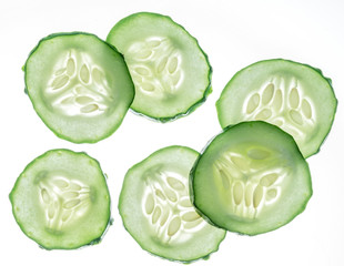Cucumber slices on the white background. Clipping path.