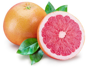 Grapefruit and grapefruit half isolated on white background. Clipping path.