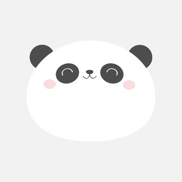 Panda bear round face icon. Black and white. Kawaii animal. Cute cartoon character. Funny baby with eyes, nose, ears. Kids print. Love Greeting card. Flat design. Gray background. Isolated.