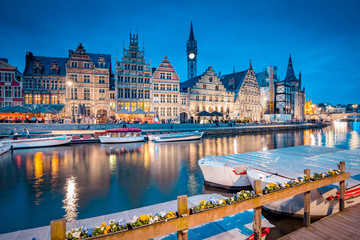 Twilight view of Ghent, Flanders, Belgium