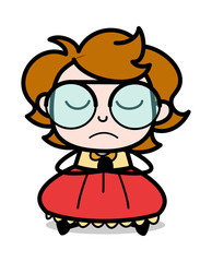 Pranayama Yoga Pose - Teenager Cartoon Intelligent Girl Vector Illustration