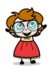 Raising Hands in Joy - Teenager Cartoon Intelligent Girl Vector Illustration