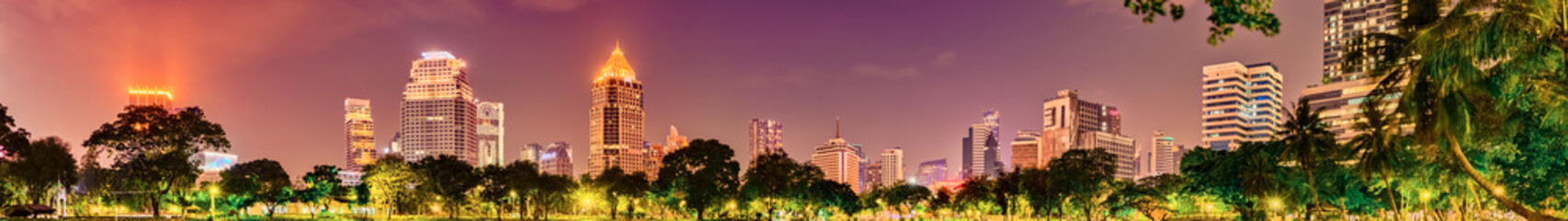 Fototapeta premium Panoramic view of Bangkok skyline. Night cityscape of Bangkok, Thailand. Panorama