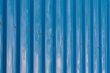 blue steel container wall, blue corrugate metal sheet.