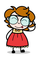 Shy Face Expression- Teenager Cartoon Intelligent Girl Vector Illustration