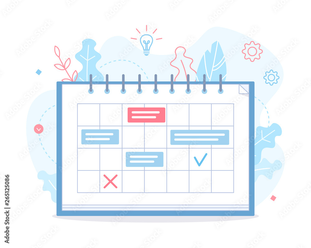 Aufkleber a calendar with tasks on the project. planning schedule. time management concept. flat vector illust