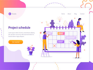 Project schedule. Time management web banner. Calendar with tasks. Flat vector illustration.