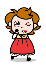 Blowing Kiss - Teenager Cartoon Intelligent Girl Vector Illustration