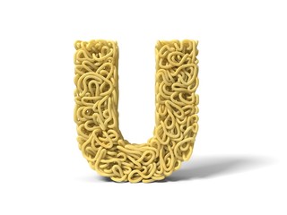 noodle in shape of U letter. curly spaghetti for cooking. 3d illustration