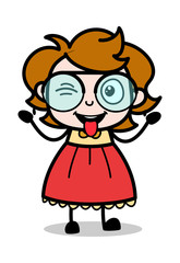 Teasing and Making Face - Teenager Cartoon Intelligent Girl Vector Illustration