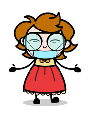Pollution Mask on Face - Teenager Cartoon Intelligent Girl Vector Illustration