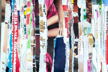 Torn pages of a fashion magazine. Abstract background. - obrazy, fototapety, plakaty