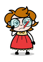 Ill Patioent with Thermometer in mouth - Teenager Cartoon Intelligent Girl Vector Illustration