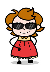Cool Sunglasses - Teenager Cartoon Intelligent Girl Vector Illustration