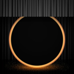 Shining retro banner on black stage curtain