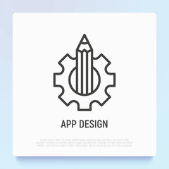 App design thin line icon: pencil and wheel. Modern vector illustration.