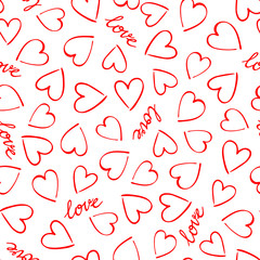 Seamless vector pattern with hand drawn heart shape elements and love letter.