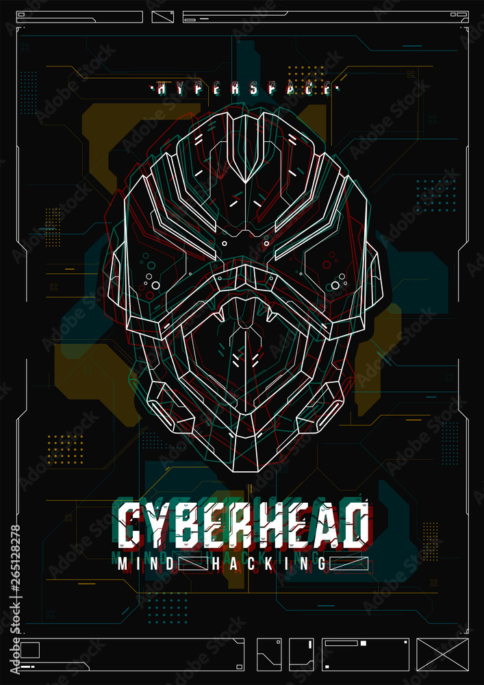 Aufkleber futuristic poster with a robot head. template for web and print. brochure and flyer layout.