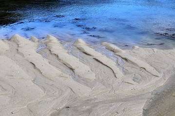 Beautiful shots of the white beaches on the Seychelles paradise island with footprints and water...