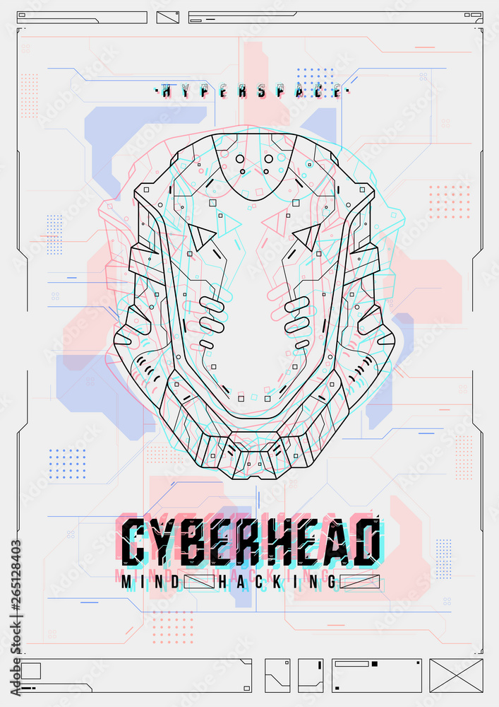 Poster futuristic poster with a robot head. template for web and print. brochure and flyer layout.