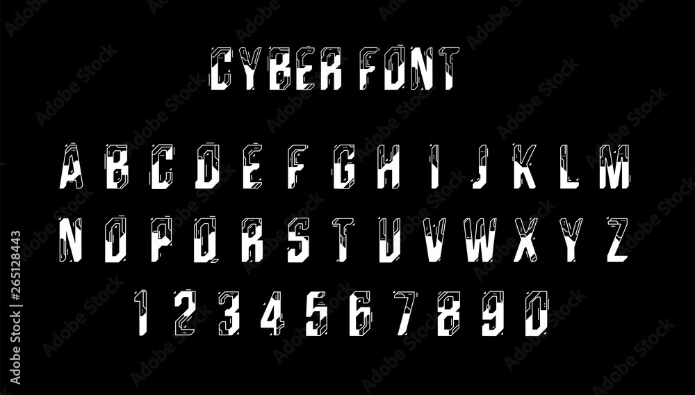 Fototapete futuristic vector font design. letters and numbers for web and app. techno type font alphabet. digit