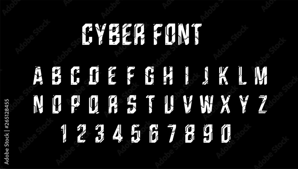 Fototapete futuristic vector font design. letters and numbers for web and app. techno type font alphabet. digit