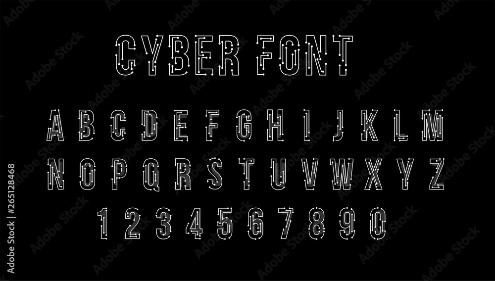 Fototapete futuristic vector font design. letters and numbers for web and app. techno type font alphabet. digit