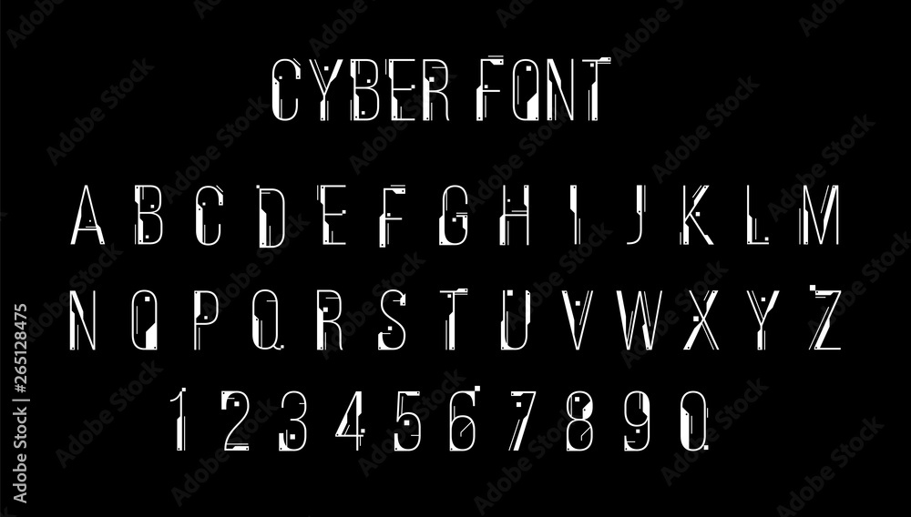 Fototapete futuristic vector font design. letters and numbers for web and app. techno type font alphabet. digit