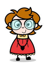 Smiling Expression - Teenager Cartoon Intelligent Girl Vector Illustration