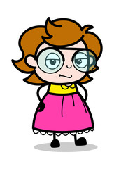 Cunning Smile - Teenager Cartoon Intelligent Girl Vector Illustration