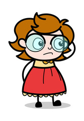 Thinking with Holding Head - Teenager Cartoon Intelligent Girl Vector Illustration