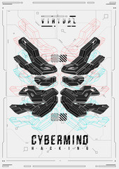 Cyberpunk futuristic poster. Retro futuristic poster template. Tech Abstract poster template. Modern flyer for web and print. hacking, cyber culture, programming and virtual environments.