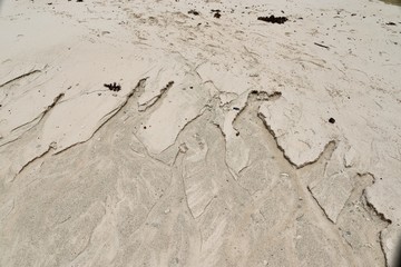 Beautiful shots of the white beaches on the Seychelles paradise island with footprints and water...
