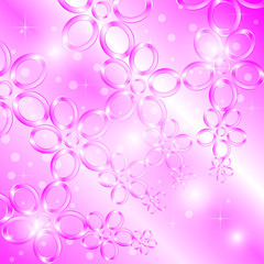 "3D metal flowers,glittering pink on pink background. Glittering light,white beam dived above."