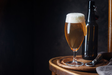 Glass beer on dark background