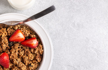 Bowl of Ganola With Fresh Strawberries