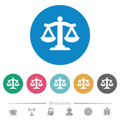 Scale of law flat round icons