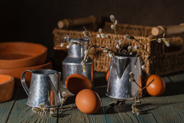 eggs with baking pans. easter cake baking process