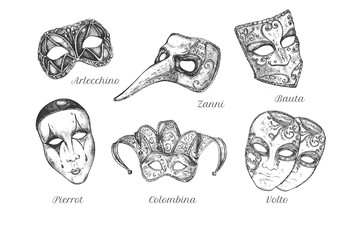 Traditional carnival masks set - obrazy, fototapety, plakaty