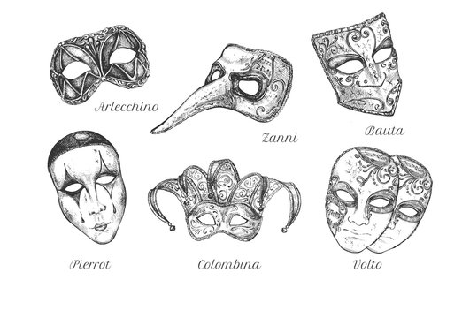Traditional carnival masks set