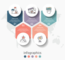 Vector infographic flat template circles for five label, diagram, graph, presentation. Business concept with 5 options and arrows. For content, flowchart, steps, timeline, workflow, marketing. EPS10